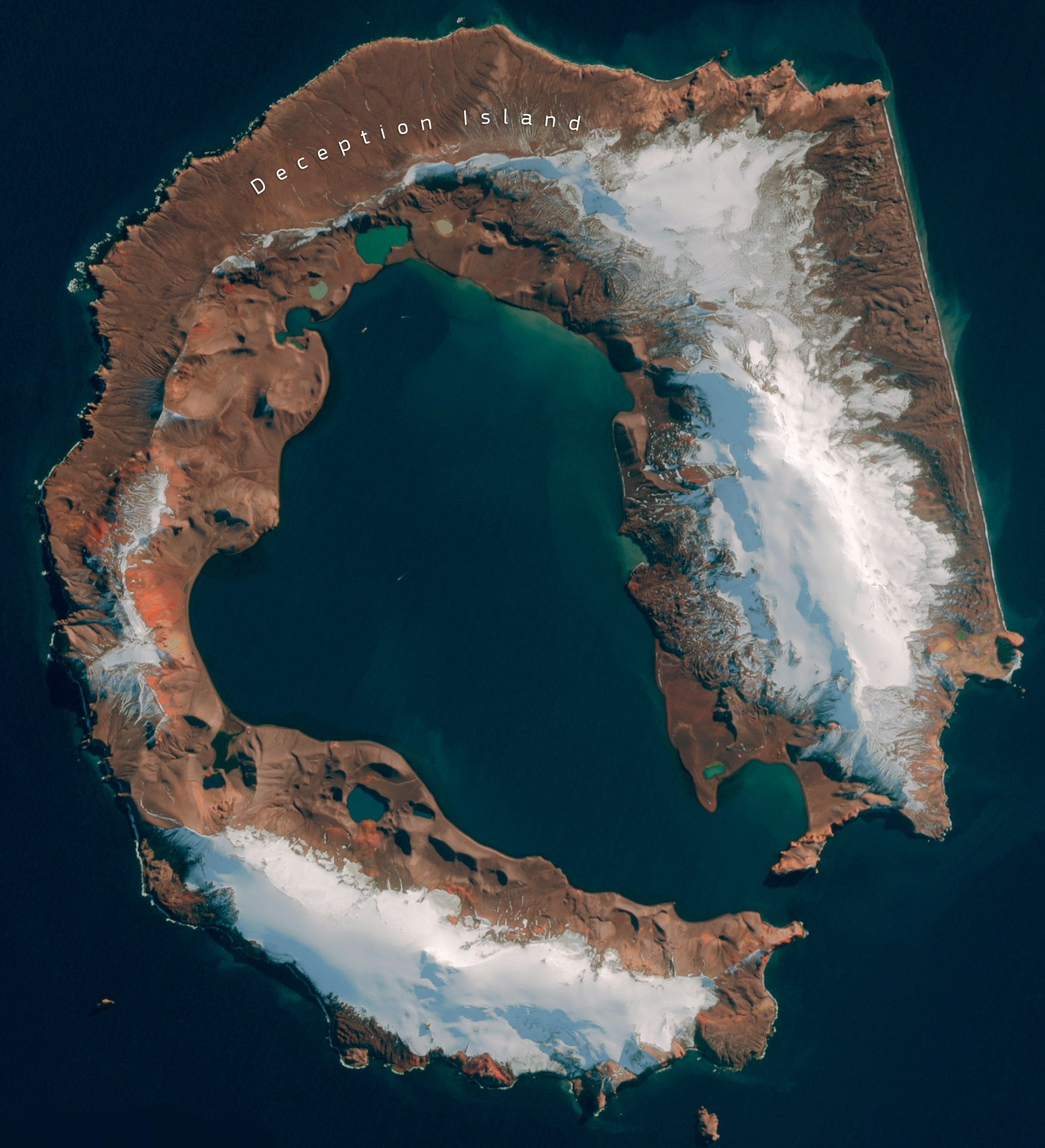 On 17 March 2023, one of the Copernicus Sentinel-2 satellites captured this rare cloud-free image of Deception Island.