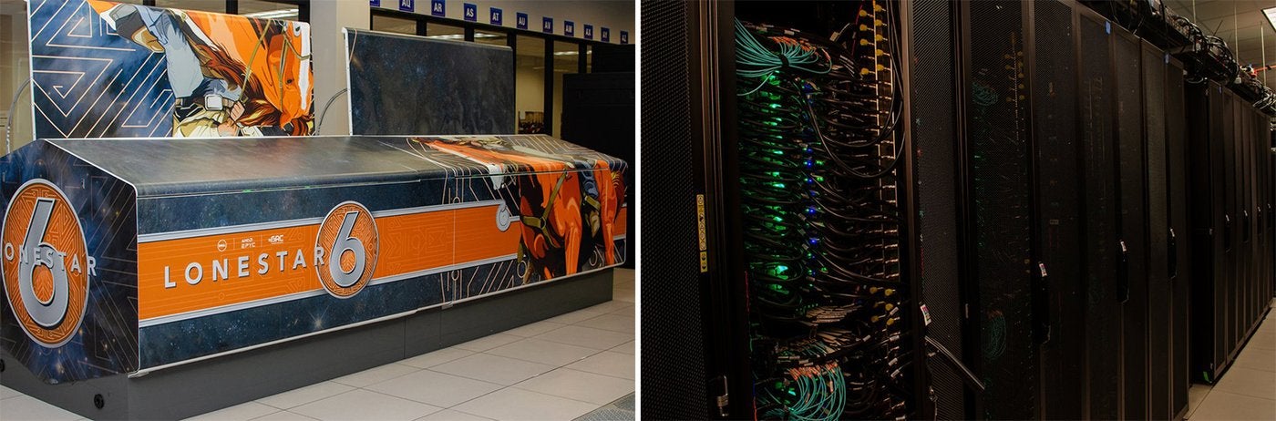 Enceladus simulations were performed on the Lonestar6 (left) and Stampede3 (right) supercomputers of the Texas Advanced Computing Center, allocated through awards by the University of Texas Research Cyber­infra­structure Portal.
