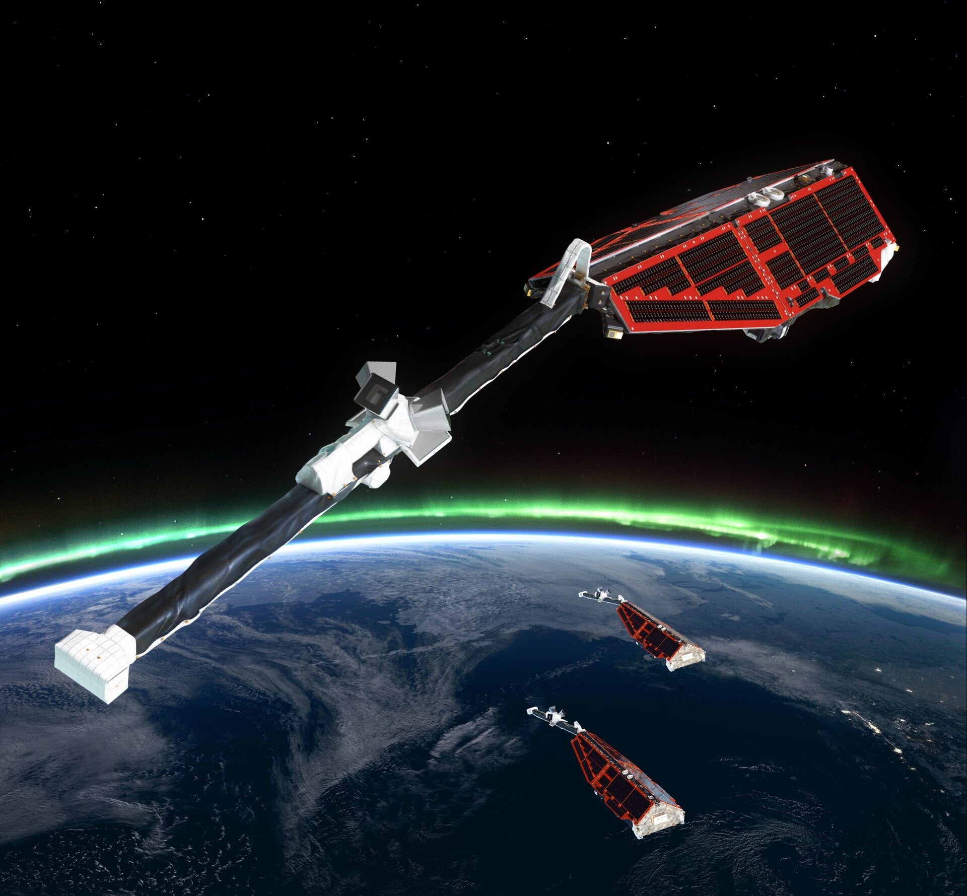 Swarm is ESA’s first constellation of Earth observation satellites designed to measure the magnetic signals from Earth’s core, mantle, crust, oceans, ionosphere and magnetosphere, providing data that will allow scientists to study the complexities of our protective magnetic field. 