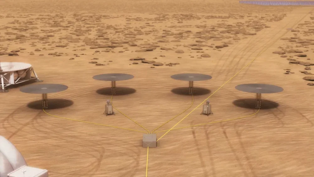 Artist rendering of nuclear power system on Mars.
