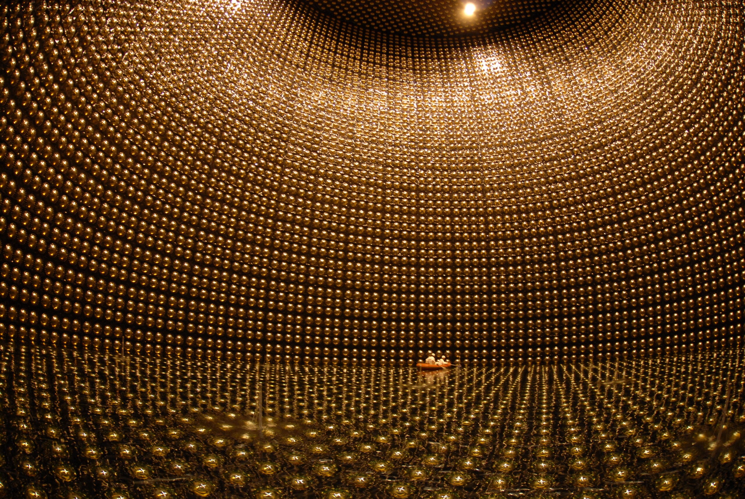 Inside the Super-Kamiokande detector.