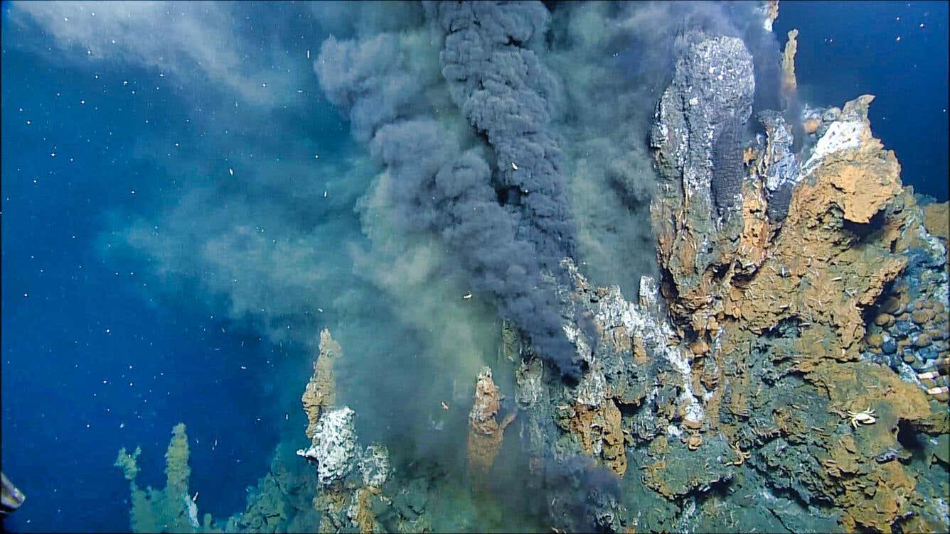 Mineral-laden water emerging from a hydrothermal vent on the Niua underwater volcano in the Lau Basin, southwest Pacific Ocean.