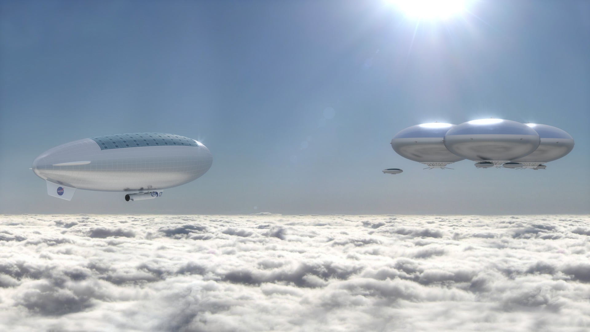 Artists rendering of a NASA Cloud City on Venus.