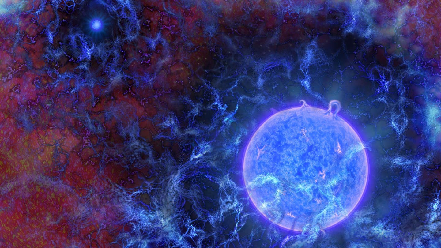 Artist's rendering. Astronomers discover the universe was warmer than expected before the first stars formed.