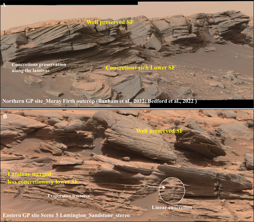 Comparison highlights the stratigraphical and textural differences in SF between the northern and eastern GP locations.