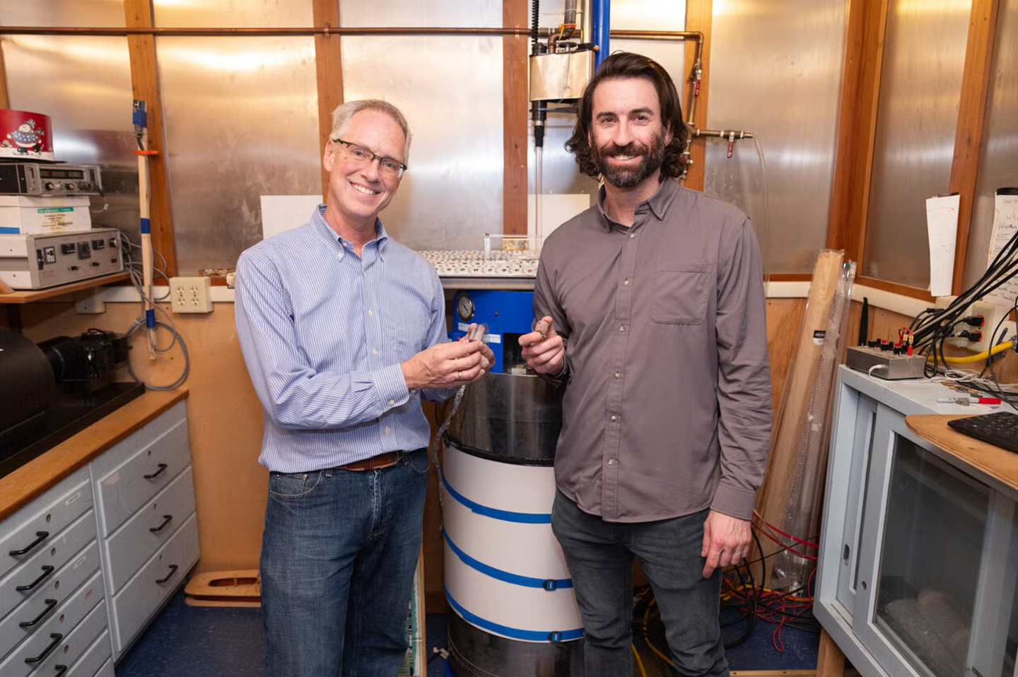 David Evans, left, and James Pierce in the Yale Paleomagnetic Laboratory.