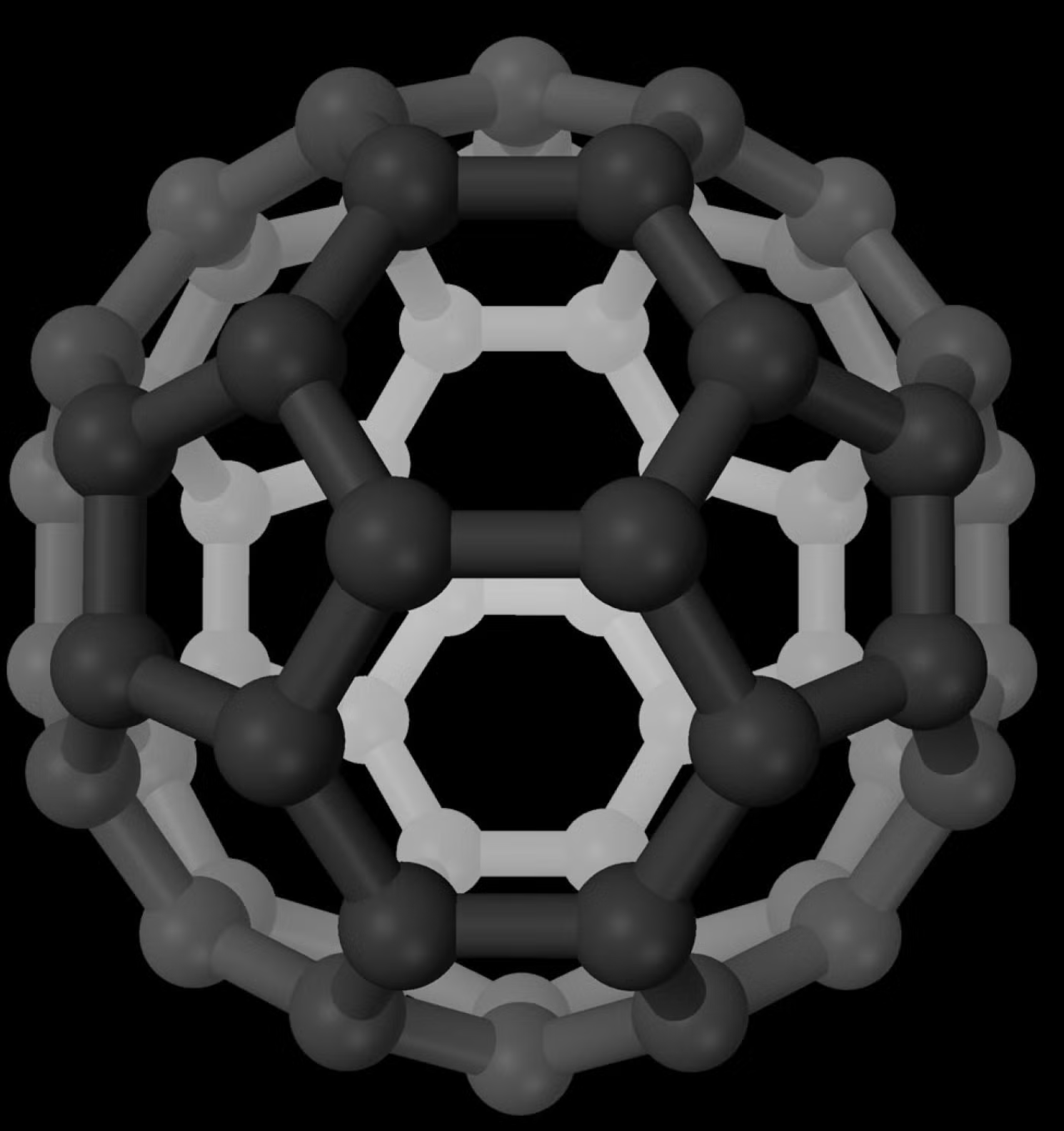 The molecule buckminsterfullerene, shown here, earned its name because it resembles Richard Buckminster Fuller's architectural design for the geodesic dome.