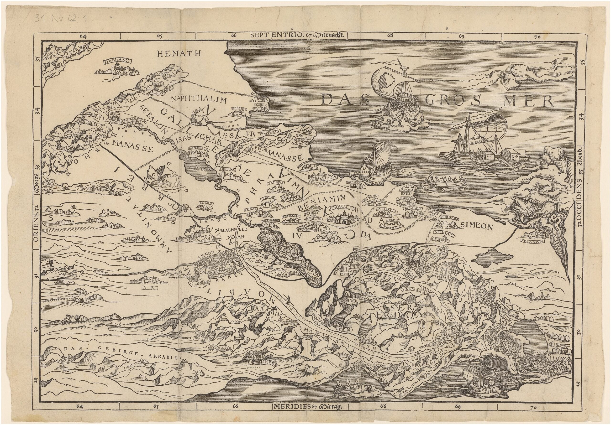 Map of the Holy Land from Christoph Froschauer’s 1525 Das Alt Testament dütsch (Zentralbibliothek Zürich, 31 Nv 02: 1