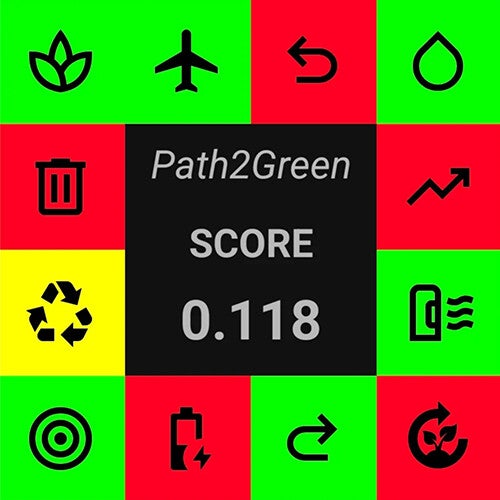 Pictogram showing the final Path2Green score of +0.118, which represents how well the process aligns with the 12 principles of green extraction from biomass.