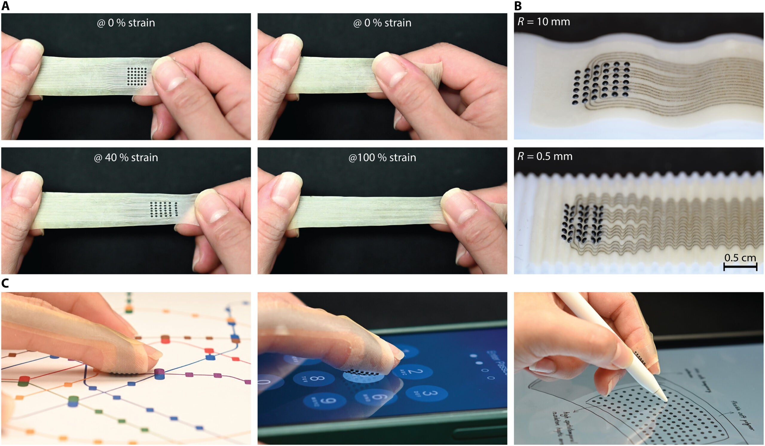 Stretchability, conformability and applications of VoxeLite.