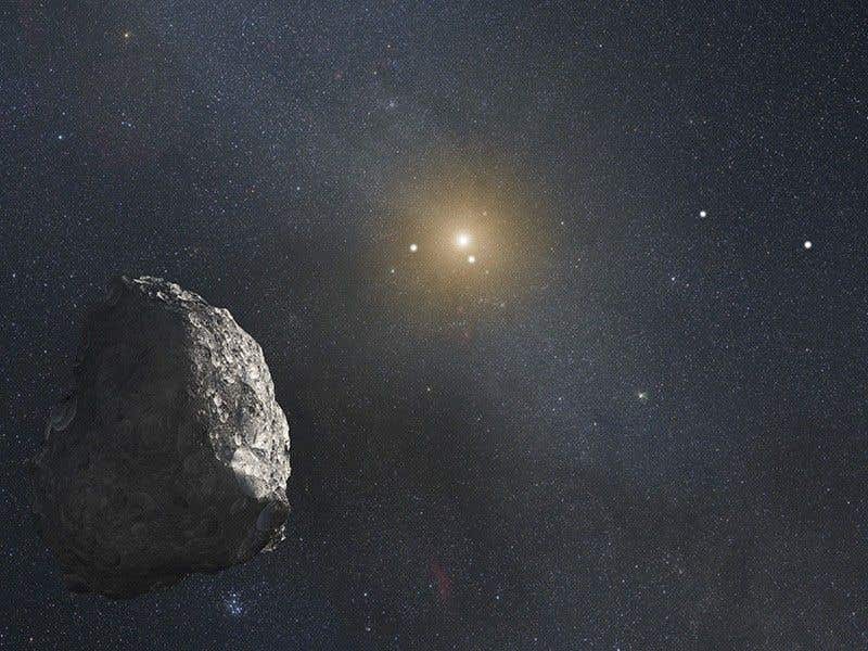 An artist's illustration of the view from a Kuiper Belt object.