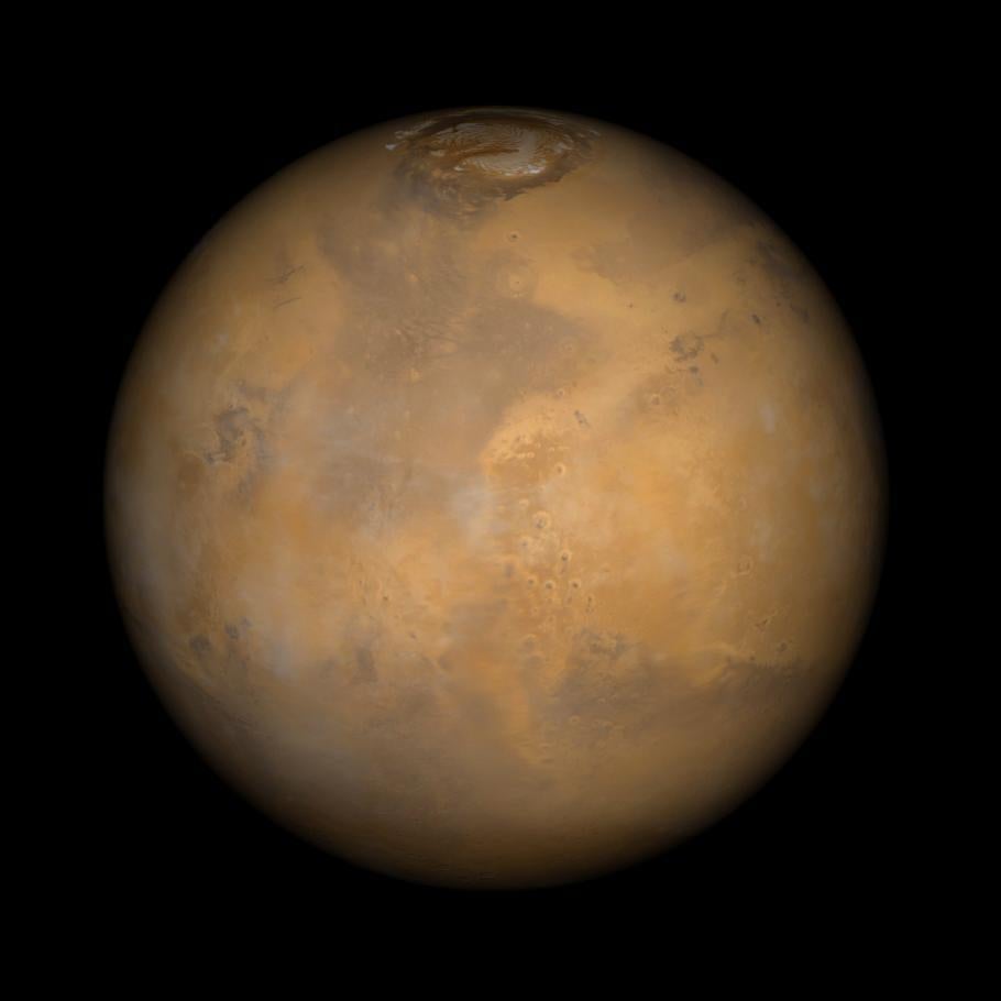 This image from the Mars Global Surveyor Mars Orbiter Camera shows the region Ares Vallis and the Chryse Plains, where both early Mars missions, Mars Pathfinder and the Viking 1, landed in 1997 and 1976, respectively.