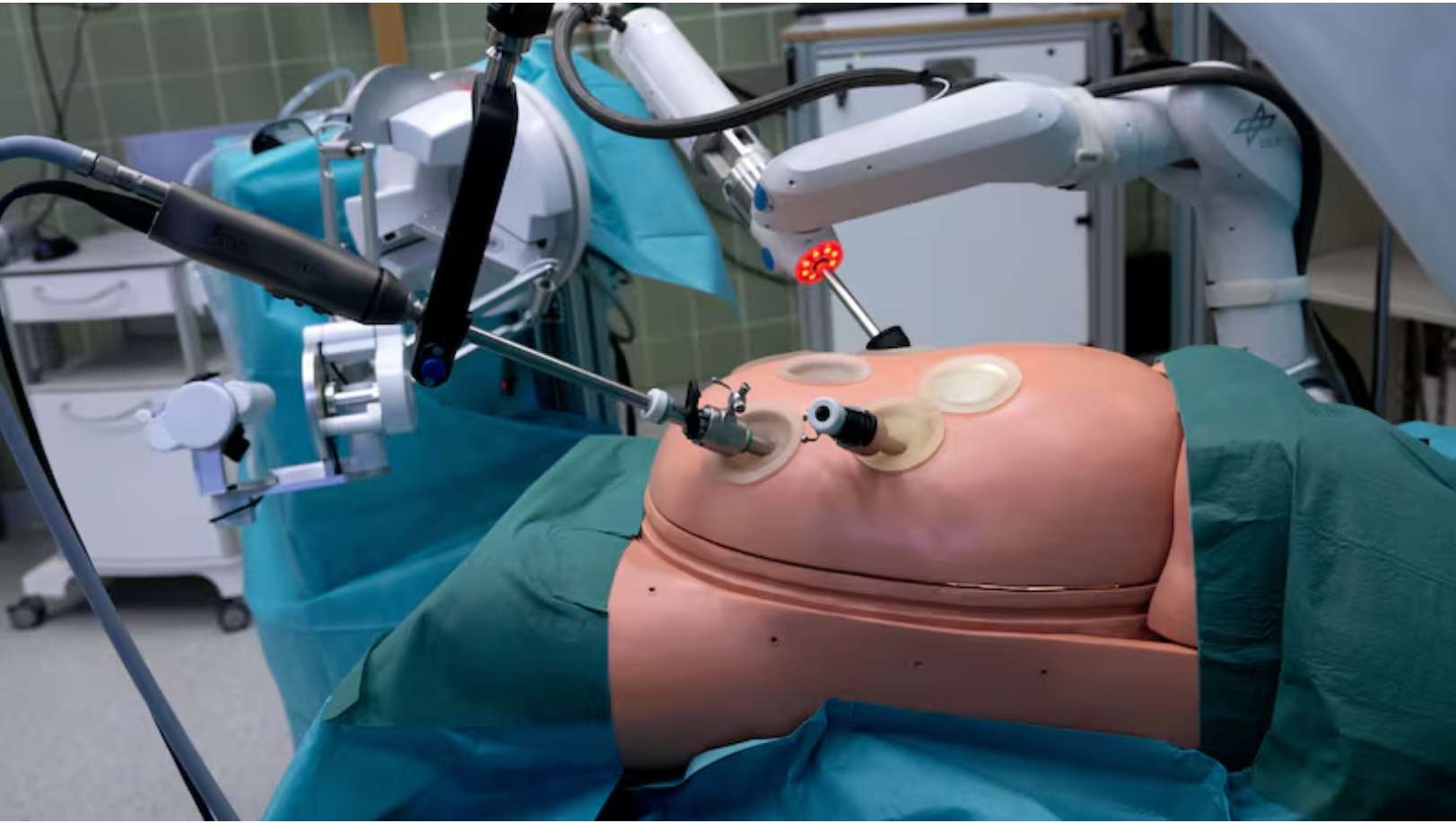 A robot demonstrates invasive surgery at the Rechts der Isar Hospital in the Technical University of Munich.
