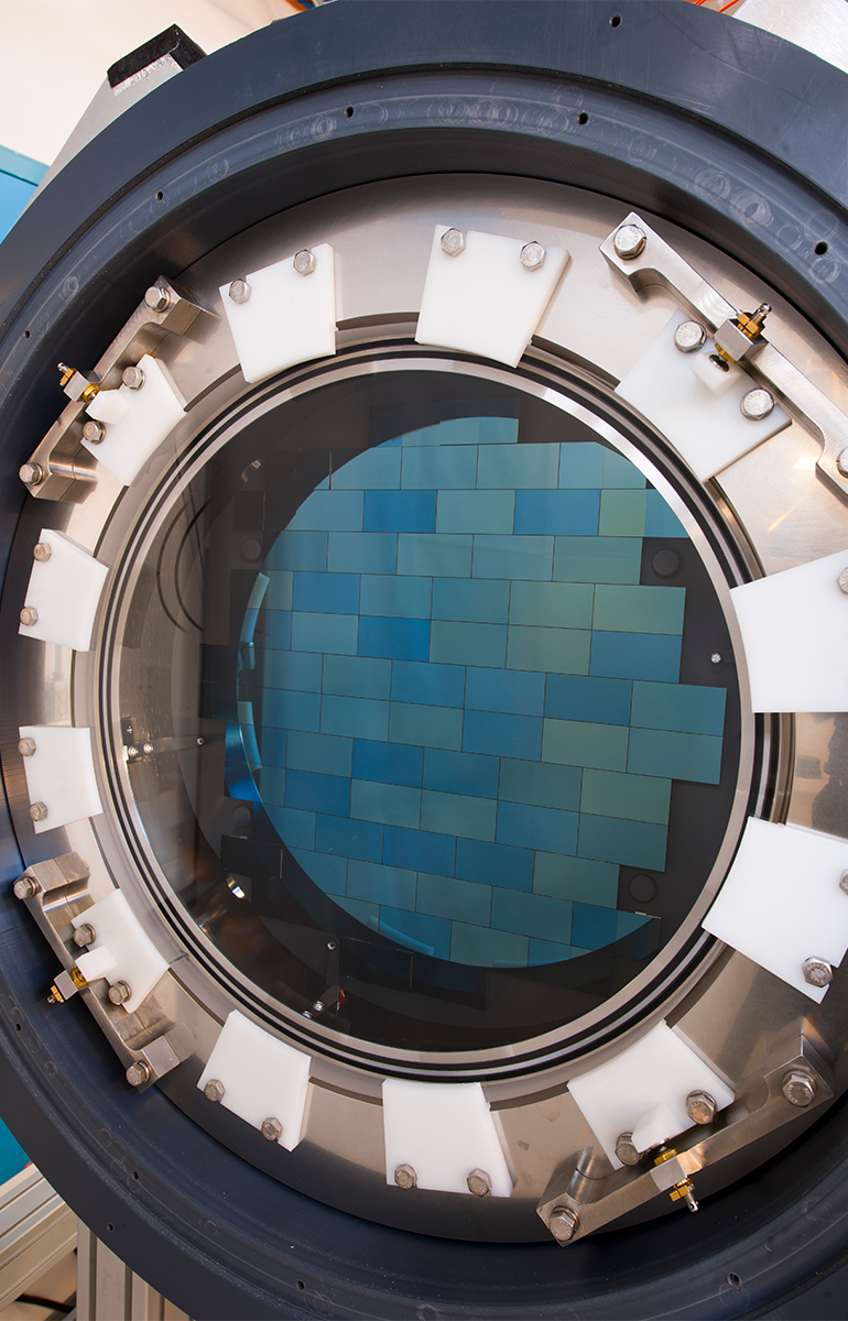 The Dark Energy Camera contains 62 ultra-sensitive CCD sensors and allows imaging of the universe with unprecedented depth. 