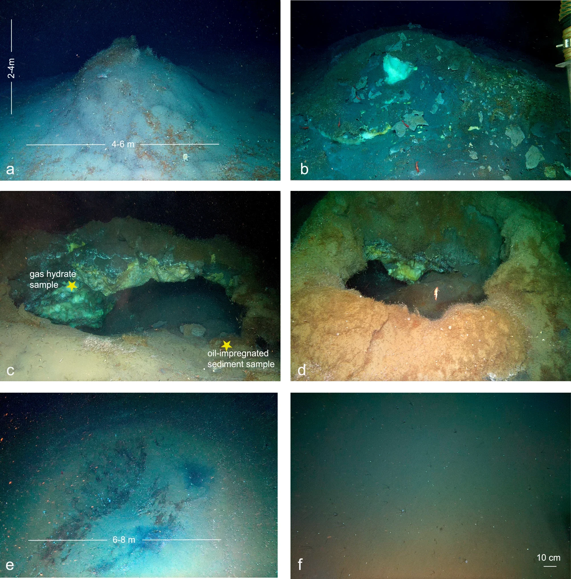 Freya gas hydrate mounds showing different morphologies.
