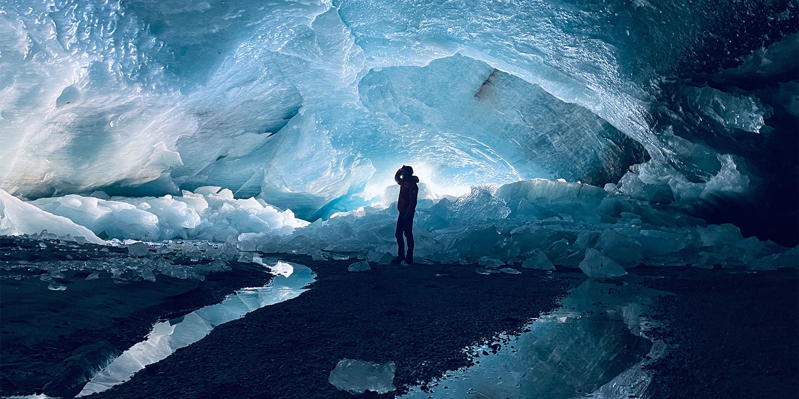 Hidden within the Morteratsch Glacier in Switzerland lies a large ice cave — a striking yet sobering sign of the ongoing and accelerating glacier disintegration leading to a reduction in the number of glaciers in the Alps and worldwide.
