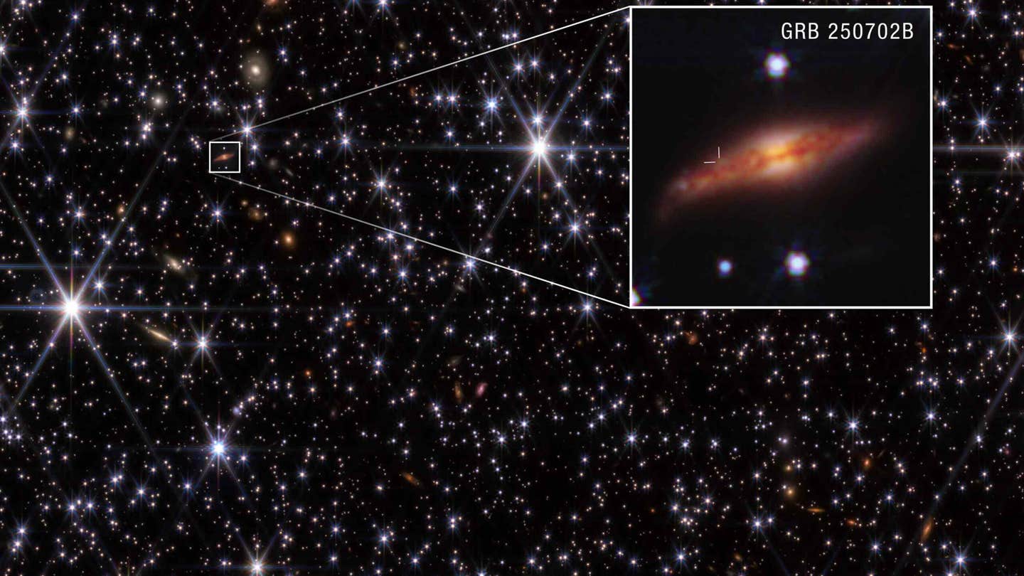 On Oct. 5, NASA’s James Webb Space Telescope gave astronomers their clearest view of GRB 250702B’s host galaxy, which is so far away its light takes about 8 billion years to reach us.