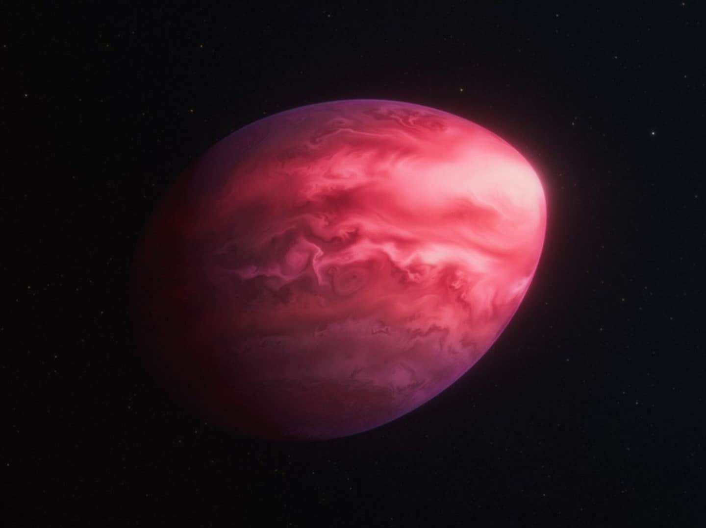 This artist’s concept shows what the exoplanet PSR J2322-2650b may look like. Gravitational forces from the much heavier pulsar it orbits are pulling the Jupiter-mass world into this bizarre lemon shape.