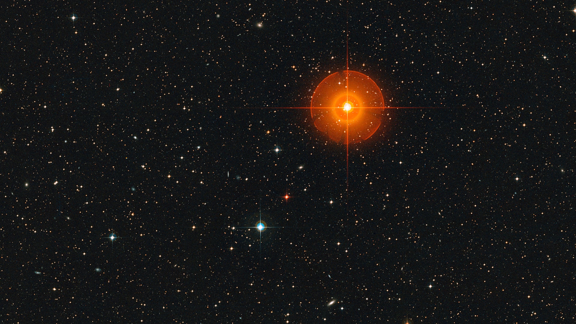 Wide-field view of the region of the sky around the star R Doradus. 