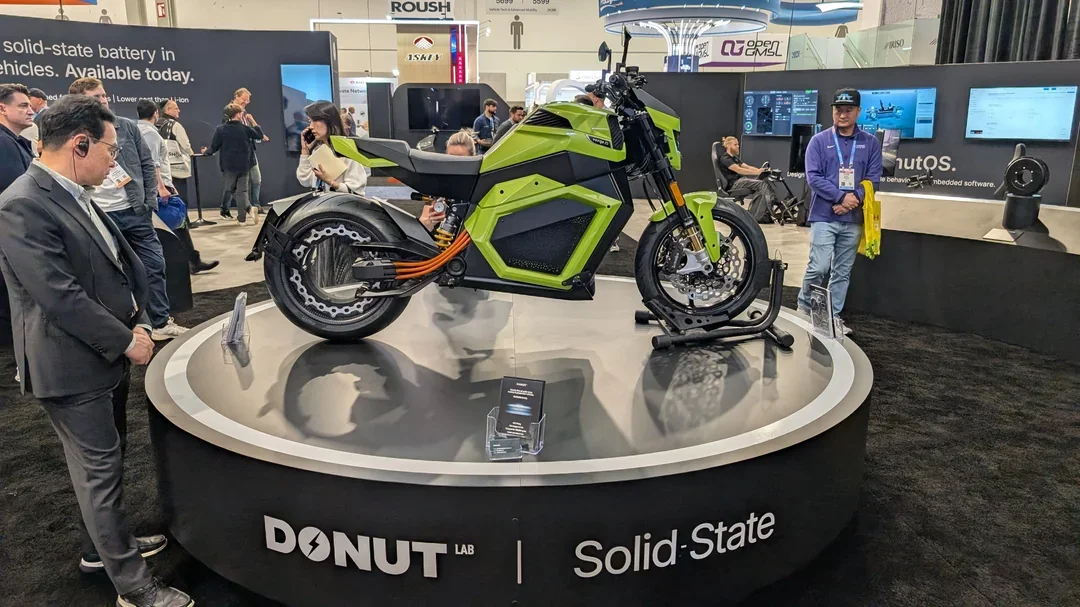 Donut Lab displays the Verge TS Pro and showcases their solid-state battery technology at CES 2026.
