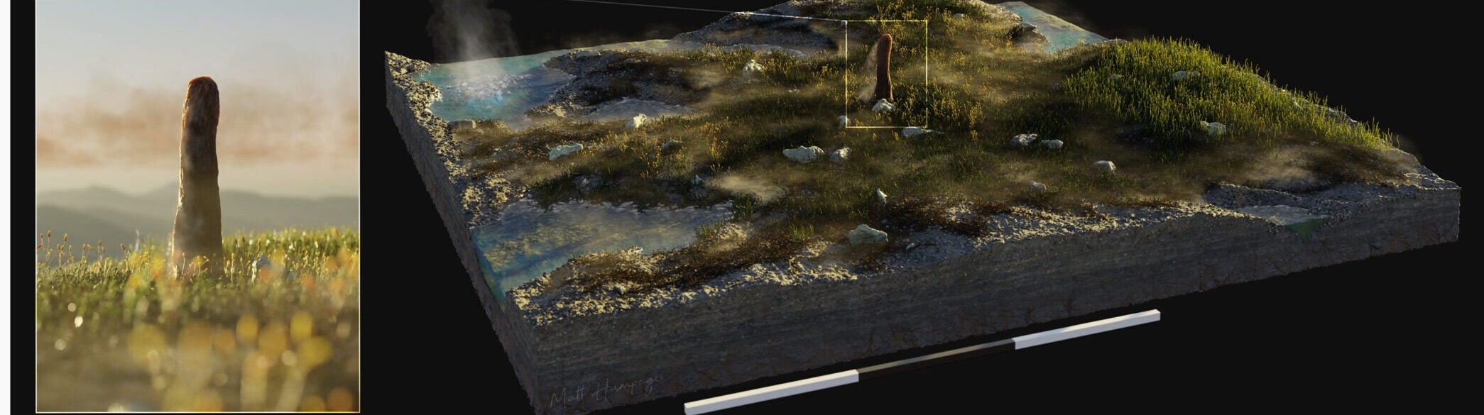 Artist reconstruction of P. taiti within the Rhynie ecosystem including hypothesized reconstruction of the aerial portion. 