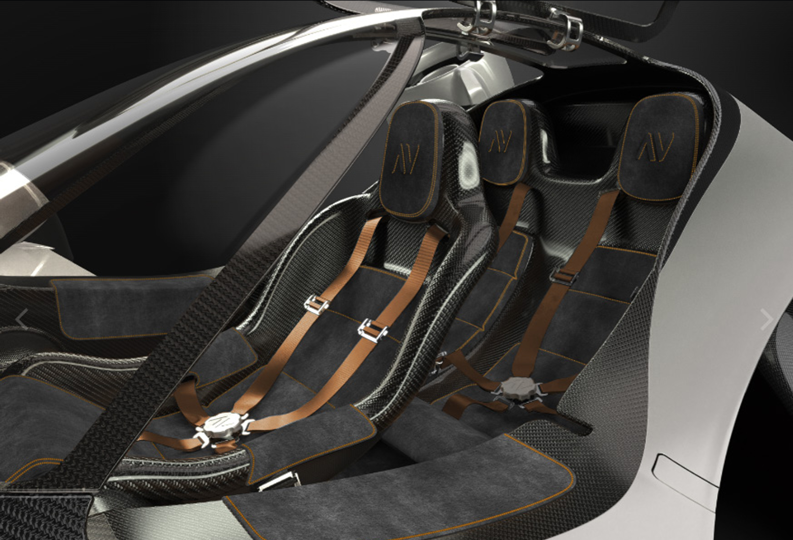 The simulator uses carbon fiber construction and soft leather finishes, matching the physical aircraft.