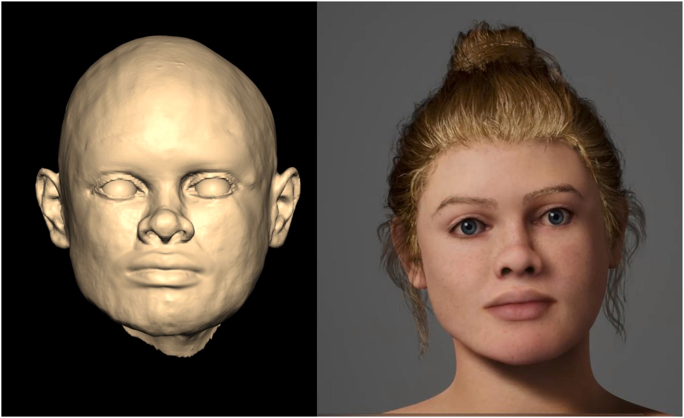Second iteration facial reconstruction of BHW. (a) 3D scan of the iteration #1 facial reconstruction - physical model (b) Iteration #2 of the facial depiction of Beachy Head Woman.