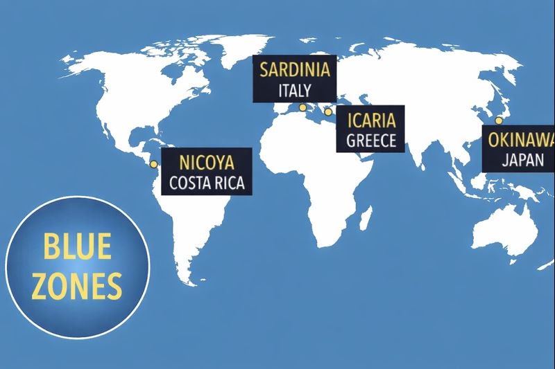 The four original blue zones discussed in the study.