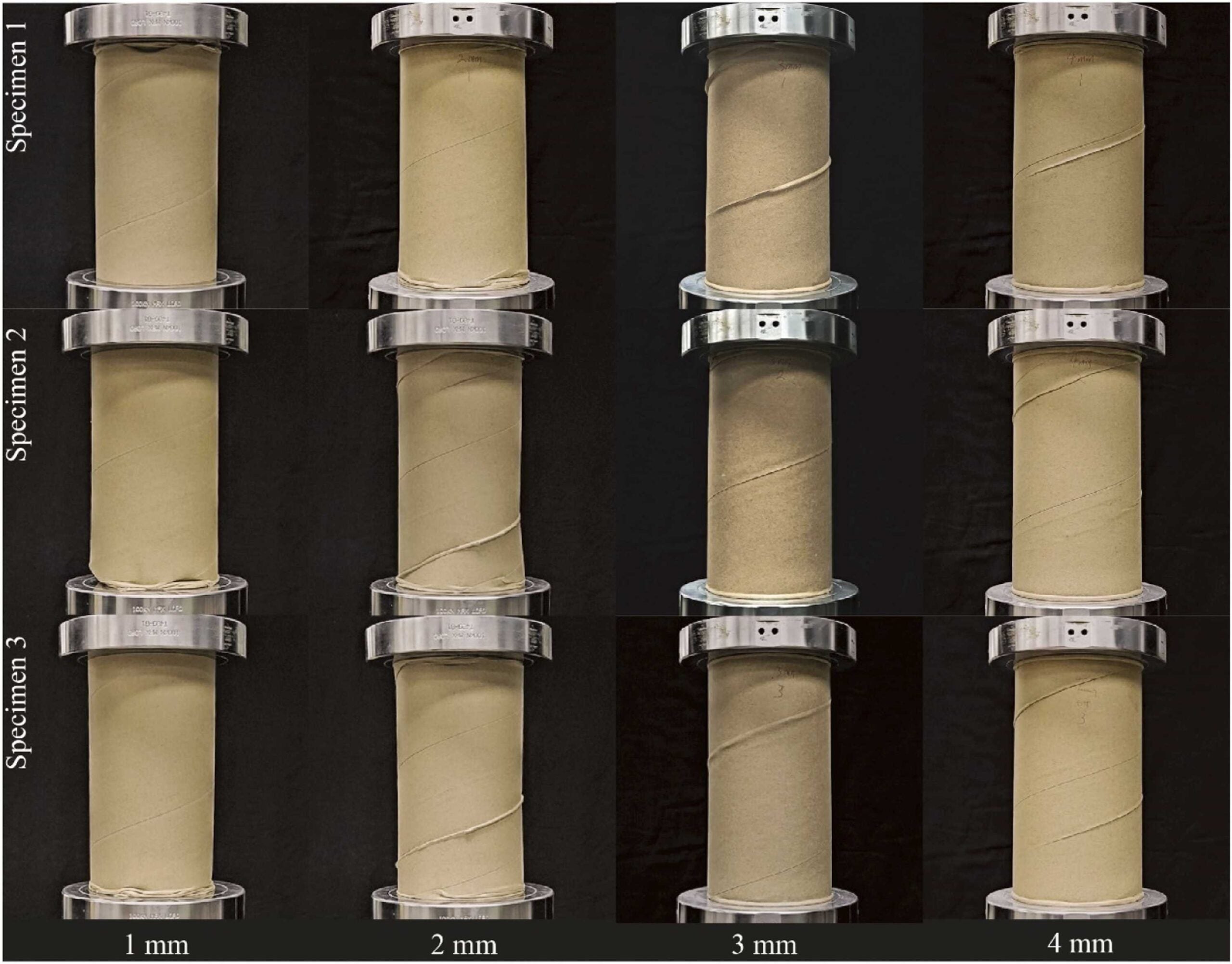 Initial failure of pure cardboard tubes with different thicknesses at 0.05 strain.