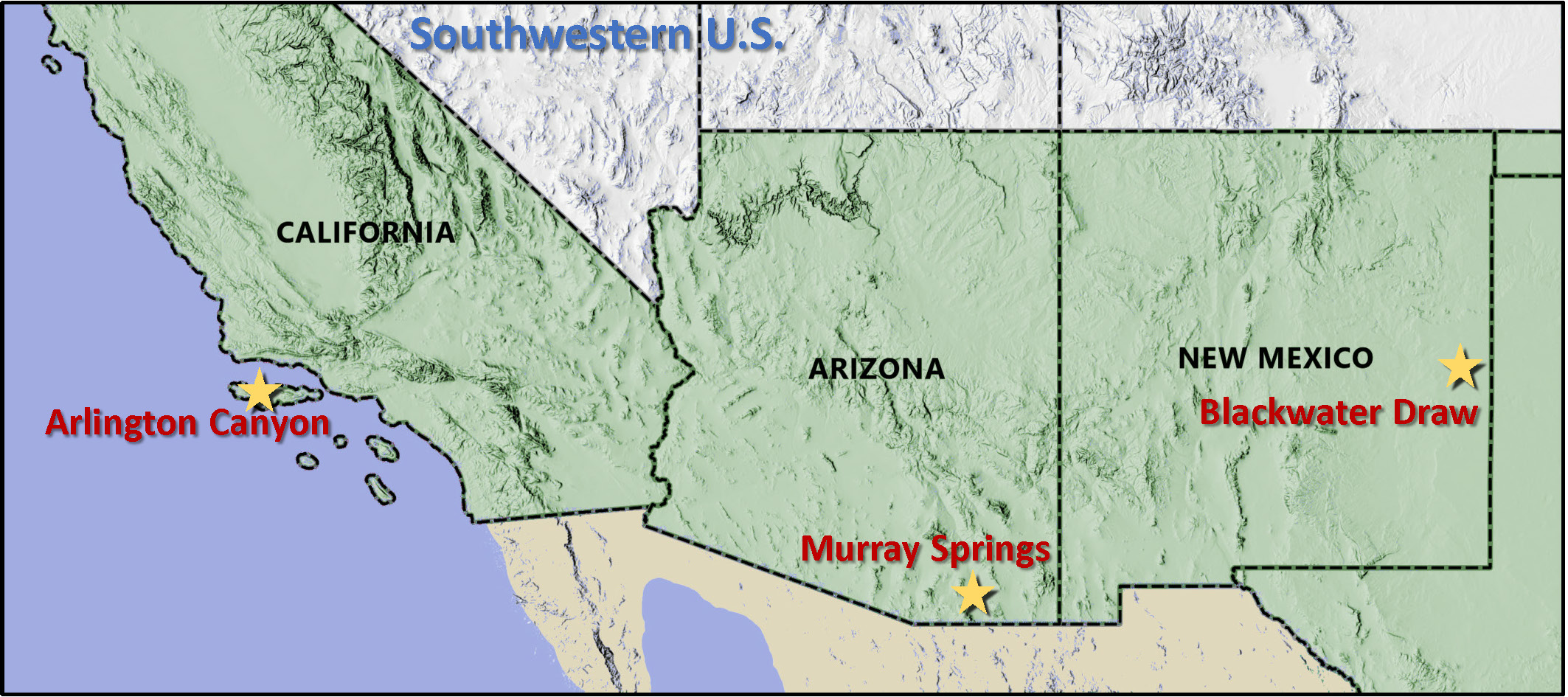 Site map. Location of study sites in California, Arizona, and New Mexico.