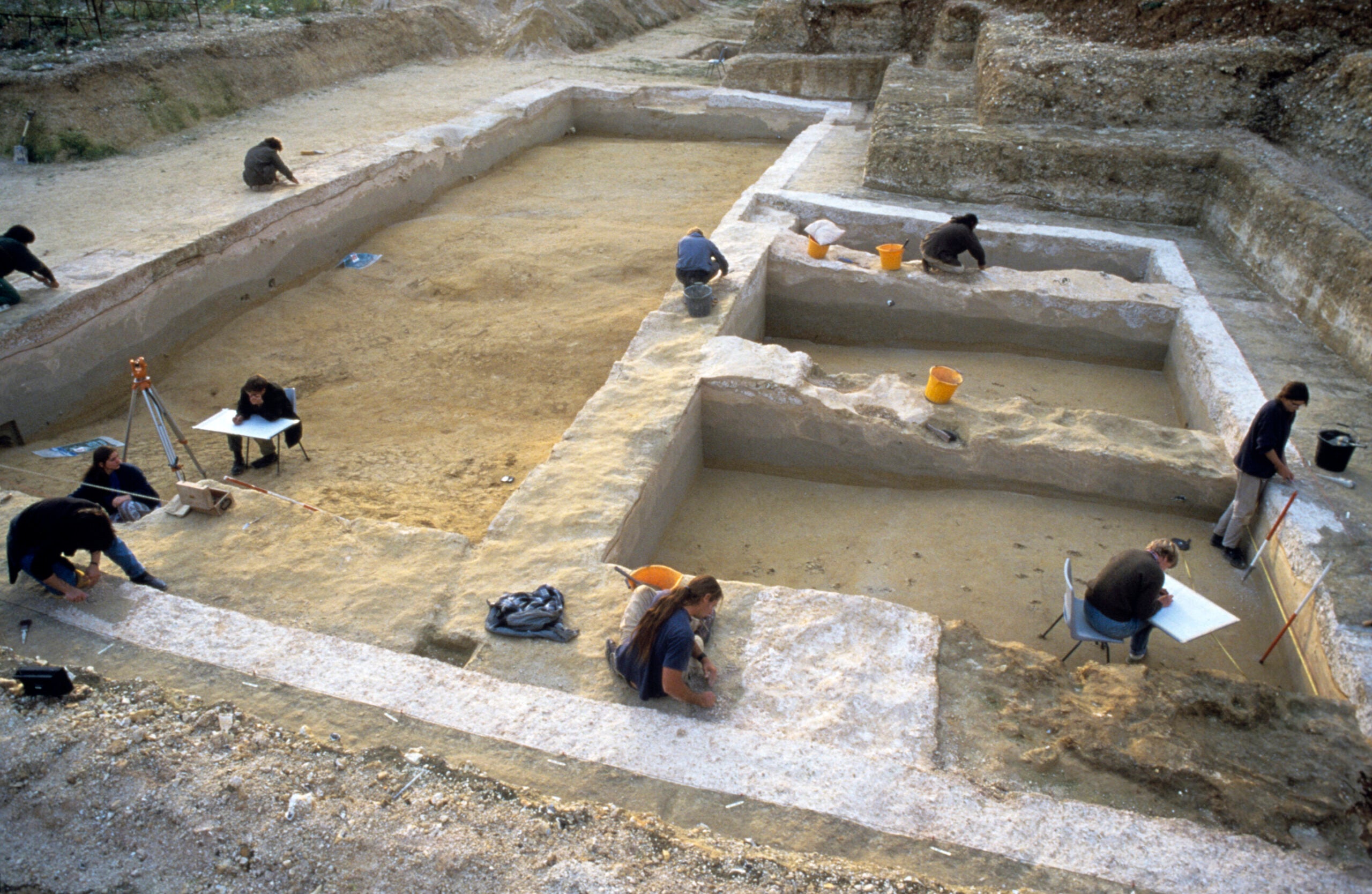 The Boxgrove archaeological site from the 1990s when the elephant bone tool was excavated. 