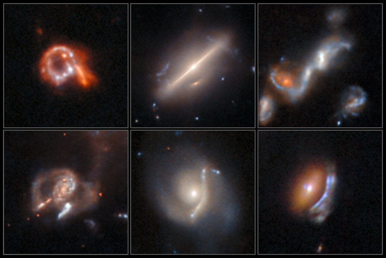 Six previously undiscovered, weird and fascinating astrophysical objects are displayed in this new image from the NASA/ESA Hubble Space Telescope.