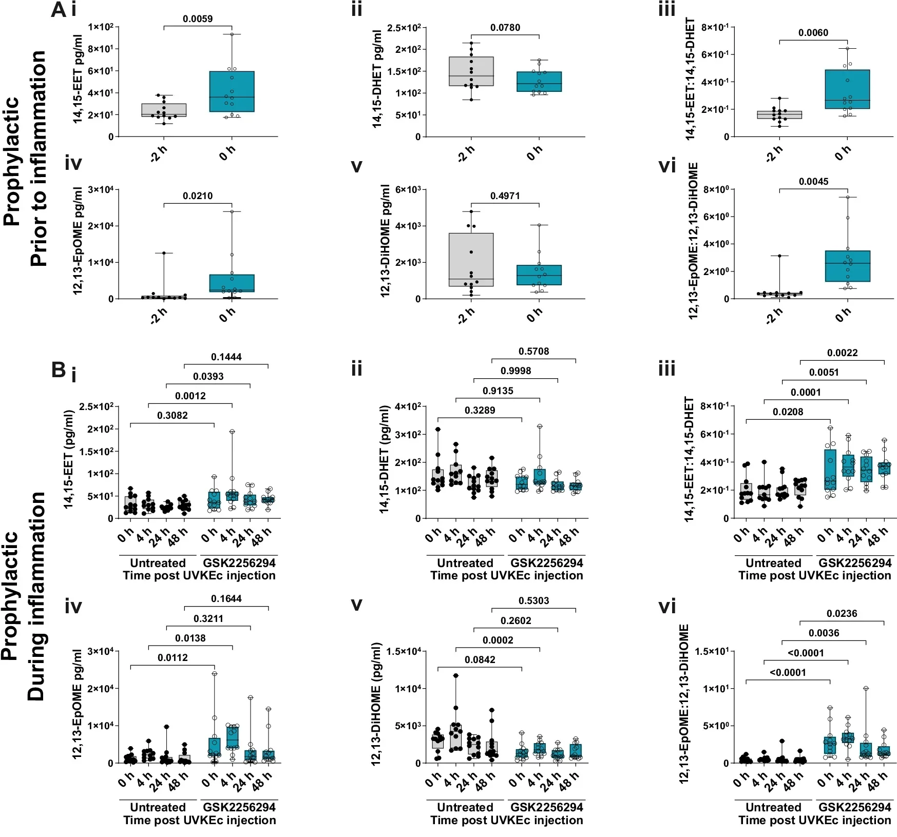 Cytochrome P450-derived lipids are elevated with prophylactic and therapeutic sEH inhibition in plasma.