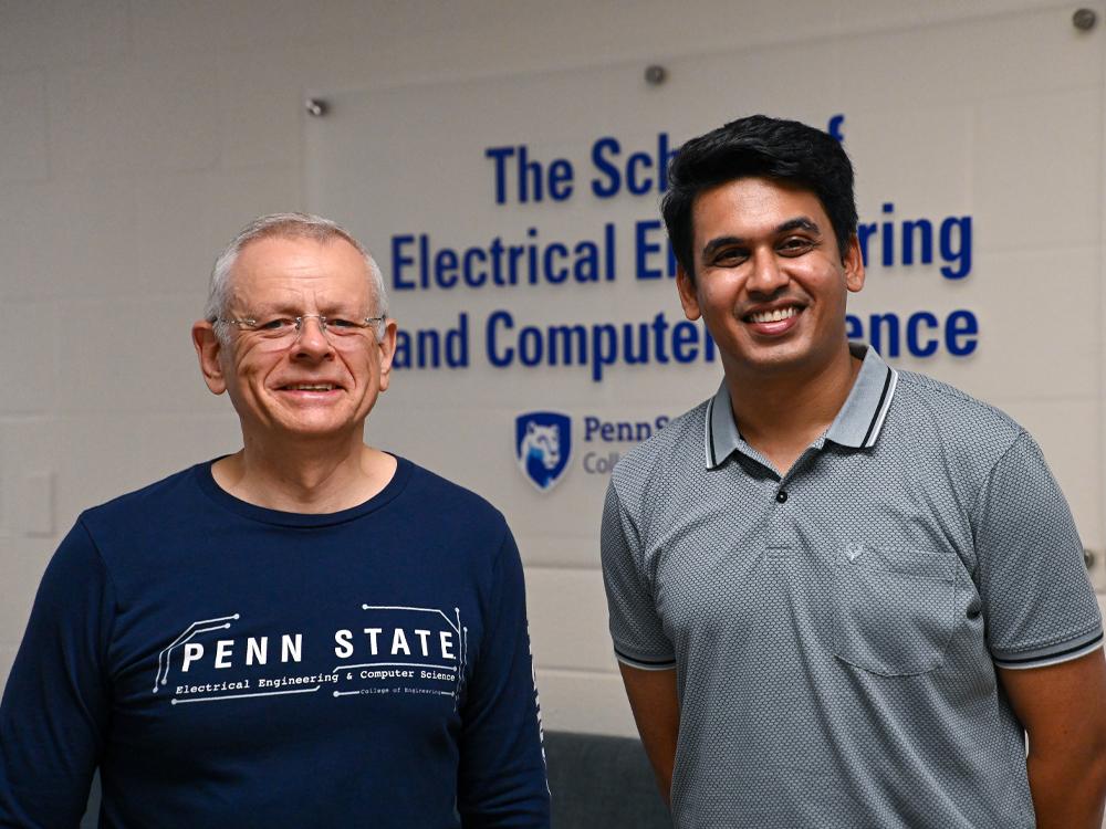 Victor Pasko, left, professor of electrical engineering in the Penn State School of Electrical Engineering and Computer Science, and Zaid Pervez, a doctoral student in electrical engineering, revealed the powerful chain reaction that triggers lightning.