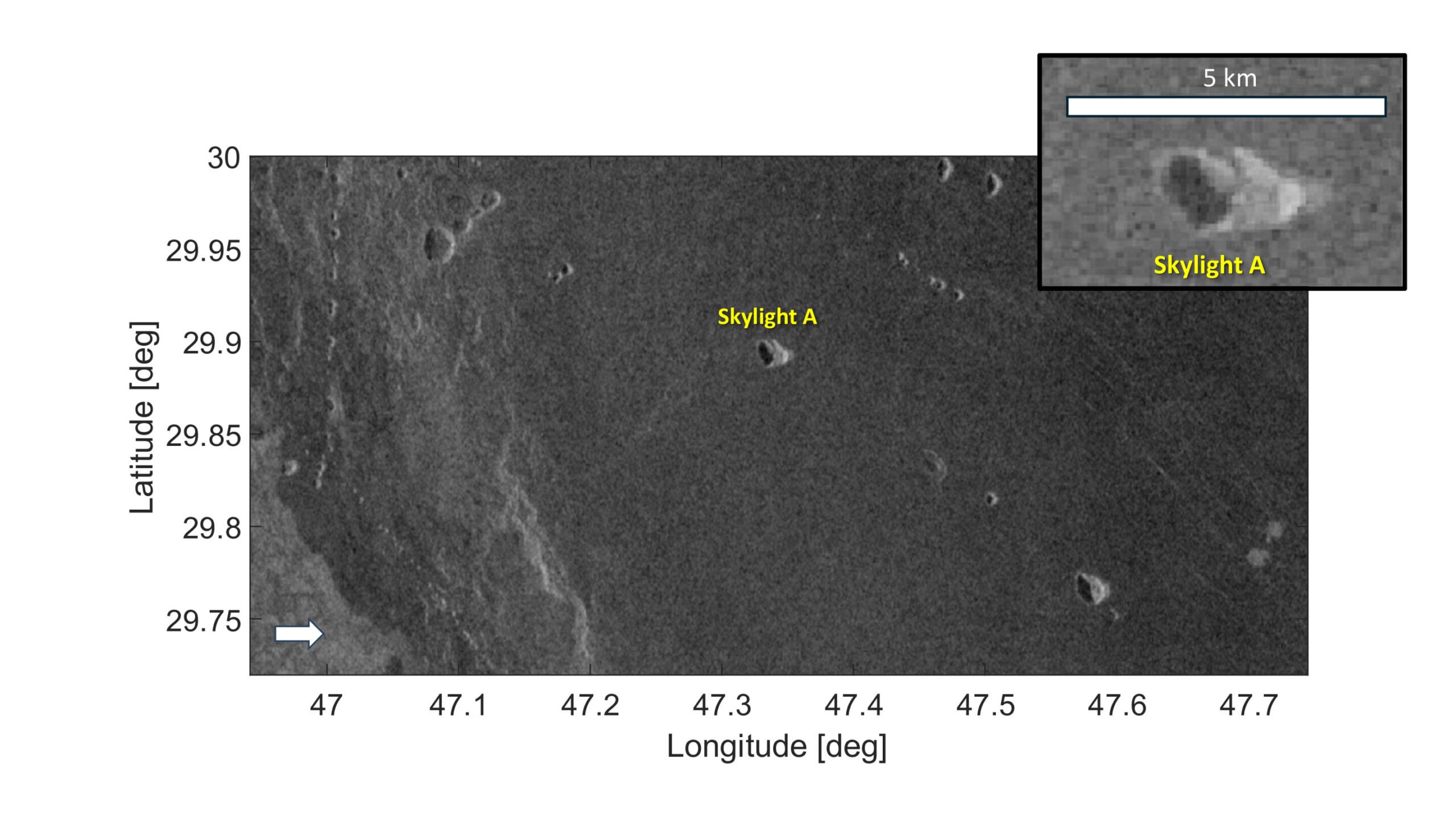 Results on a large Venusian skylight providing access to the subsurface.
