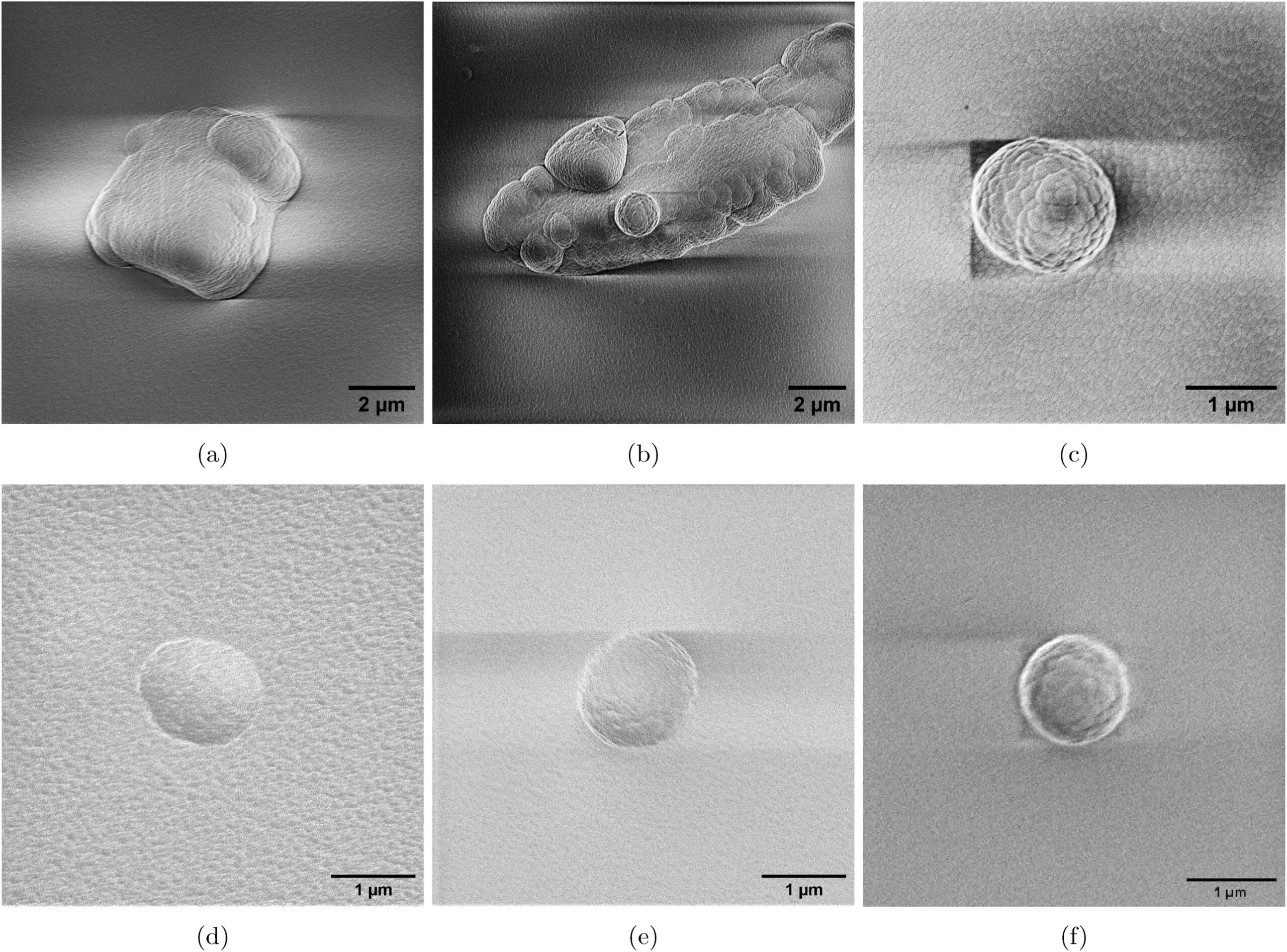 Scanning electron microscope images of laboratory synthesized dust show evidence for aggregation, surface smoothing by ion bombardment, and compaction caused by annealing.
