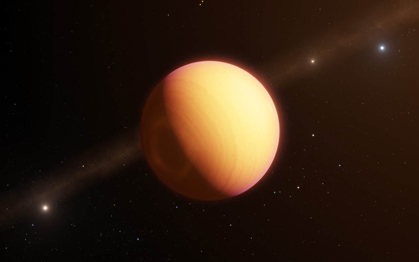 This artist’s impression shows the observed exoplanet, which goes by the name HR8799e.