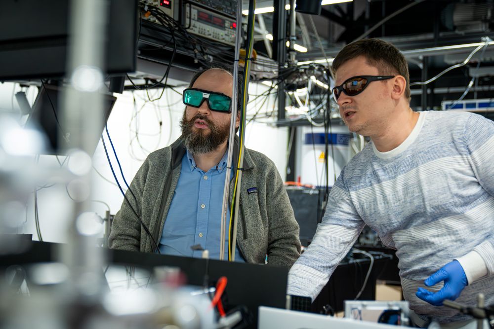 ISTA physicists explain the exceptional energy-harvesting efficiency of perovskites. Left to right: Assistant Professor Zhanybek Alpichshev and postdoc Dmytro Rak. 
