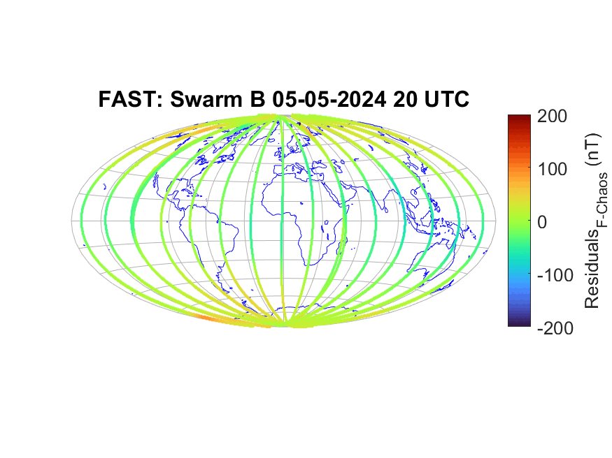 ESA's Swarm Bravo satellite was perfectly positioned to measure Earth's changing magnetic field during the large geomagnetic storm of 10-11 May 2024.