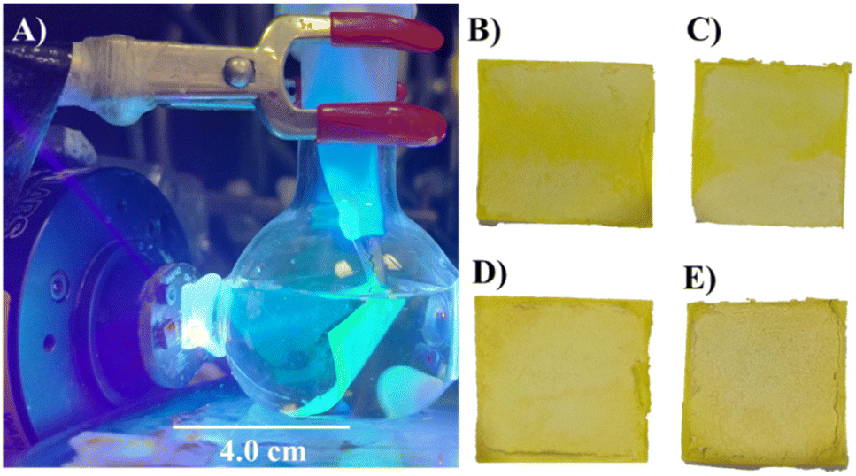 Blue light turned on with filter paper modified with PIM-1 and g-C3N4 in 20 mL of 0.10 mol per L phosphate buffer solution at pH 7.