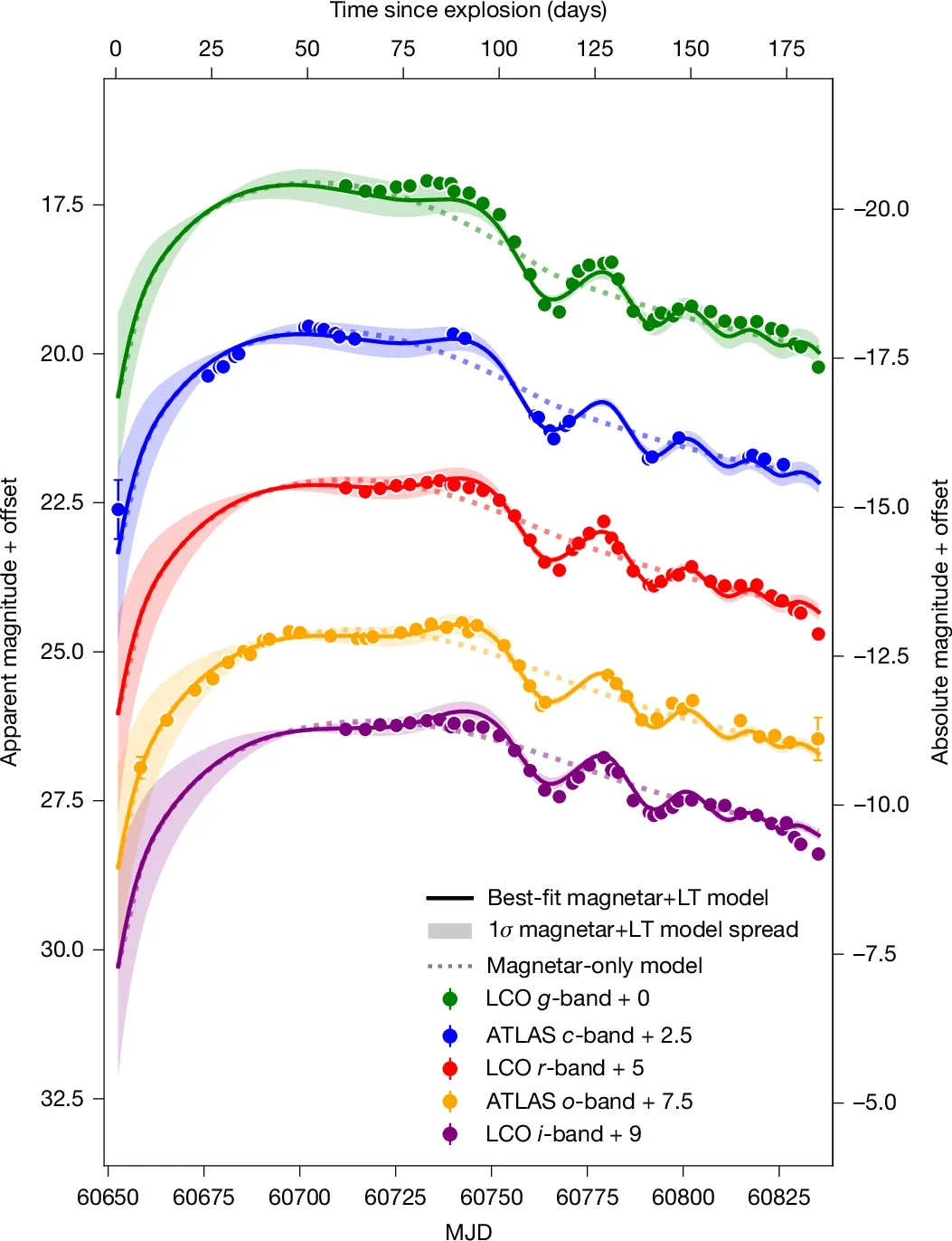 Multiband light curves of SN 2024afav. The combined LCO + ATLAS + KeplerCam light curves of SN 2024afav, from shortly after explosion to about 125 days post-peak. 