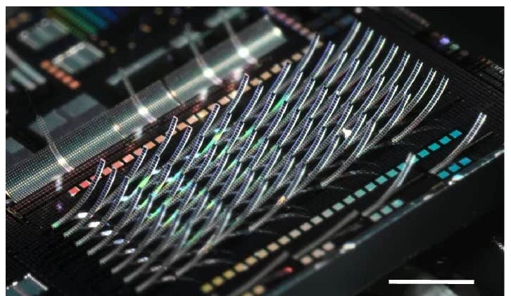 MIT-led researchers built photonic “ski jumps” that beam light off chips for displays, LiDAR, 3D printing, and quantum computing.