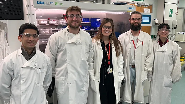 Dr Clare Bakewell and her research group (Rohil Anandkar, Michelangelo Tritto, Dr Matt de Vere-Tucker and Imogen Squire).