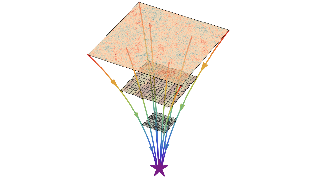 From quantum fluctuations to cosmic structure. This illustration shows how tiny quantum irregularities in the newborn universe can be stretched and amplified during cosmic inflation, eventually seeding the large-scale structure of the cosmos.