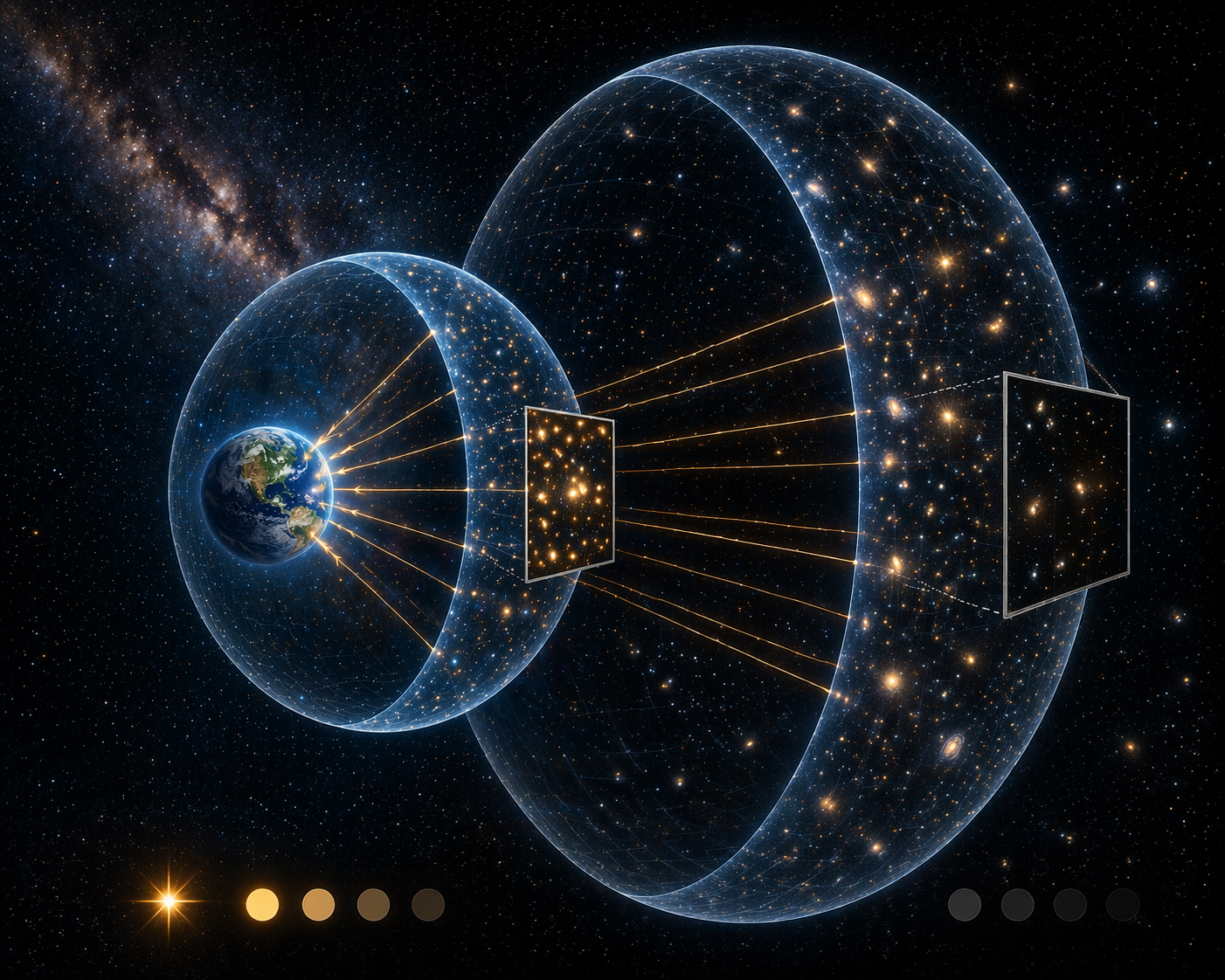 If stars are spread evenly through space, the more distant shell contains four times as many stars.
