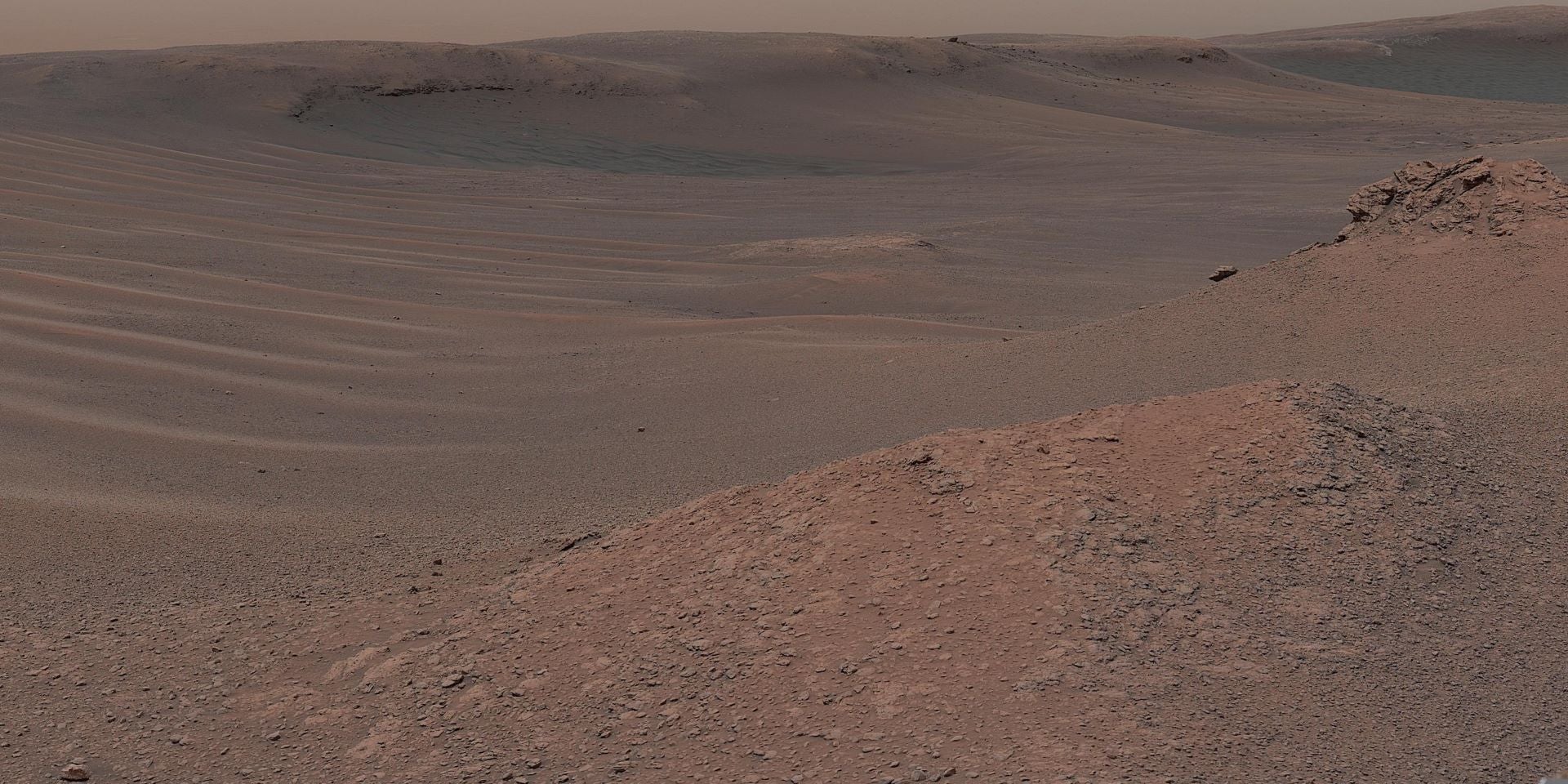 Curiosity’s Mastcam captured this mosaic on Feb. 3, 2019, of a region on Mount Sharp with lots of clay-bearing rocks that formed when lakes and streams were present billions of years ago. The “Mary Anning 3” sample was found in this clay-enriched region.