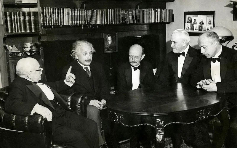 From left to right: Walther Nerst, Albert Einstein, Max Planck, Robert Millikan, and Max von Laue pictured in November 1931. 