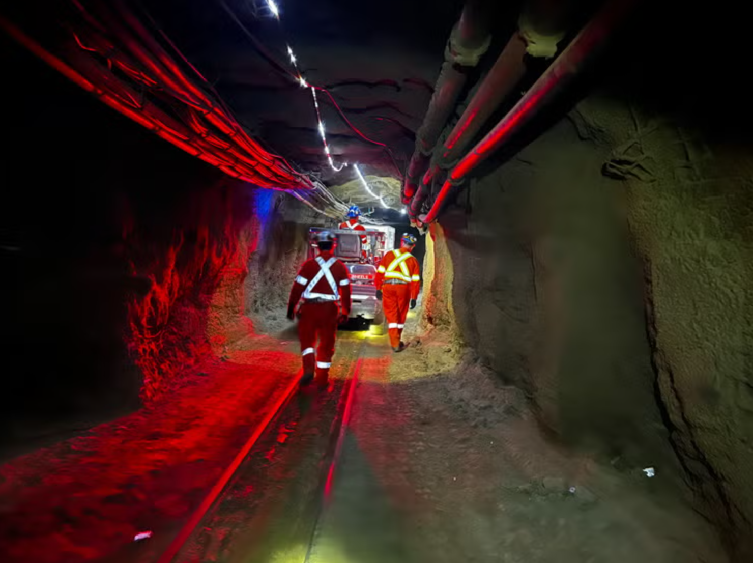 SNOLAB staff escort the dilution fridge 1.2 kilometres through the mine to the lab entrance.
