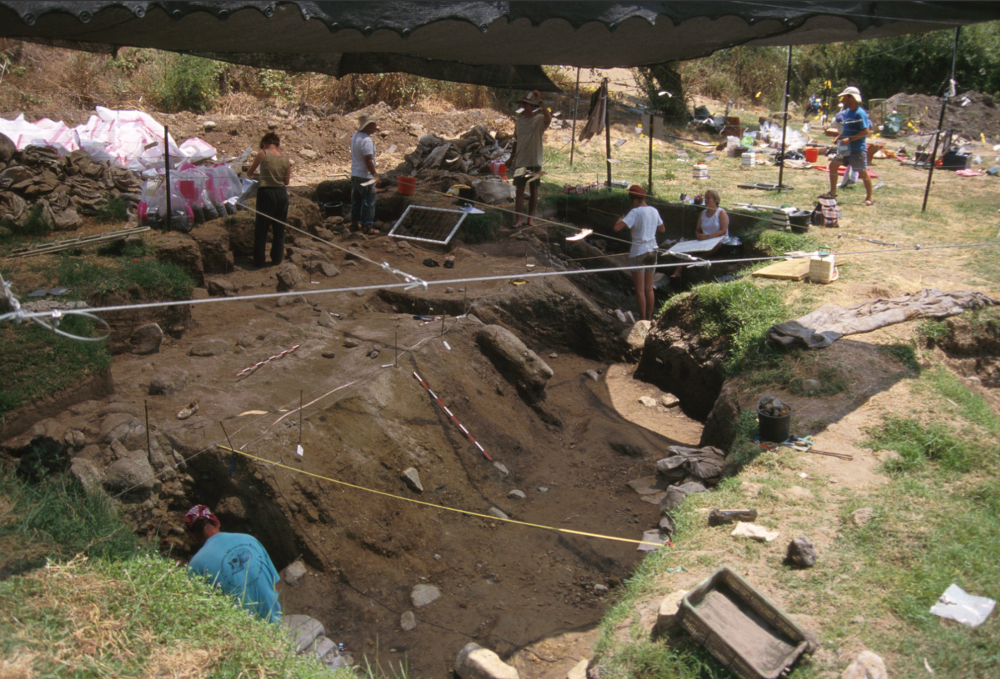 A general view of the excavation of Gesher Benot Ya‘aqov Acheulian site. (Note that the original occupation surfaces are tilted due to tectonics).