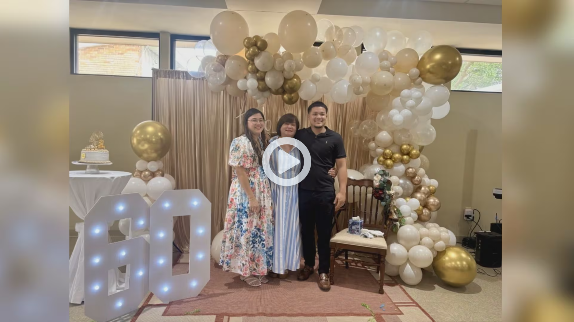 Filipino native surprised by son she hadn’t seen in two decades at 60th birthday celebration.